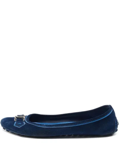 Pre-owned Louis Vuitton Logo-plaque Suede Loafers