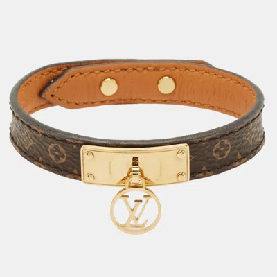 Pre-owned Louis Vuitton Logomania Brown Monogram Canvas Gold Tone Bracelet