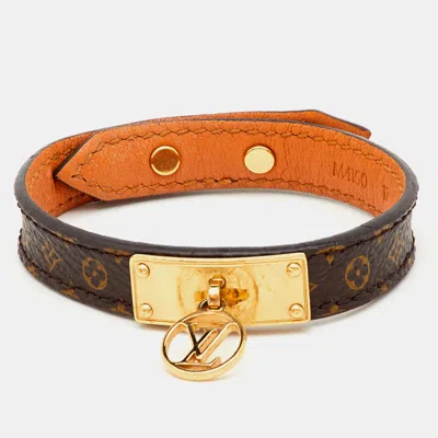 Pre-owned Louis Vuitton Logomania Brown Monogram Canvas Gold Tone Bracelet 17