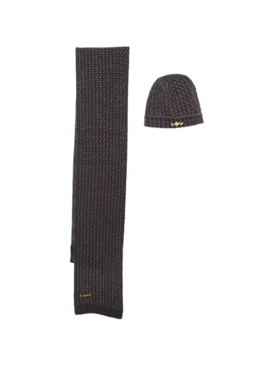 Pre-owned Louis Vuitton Logo-plaque Beanie Hat And Scarf Set In Blue