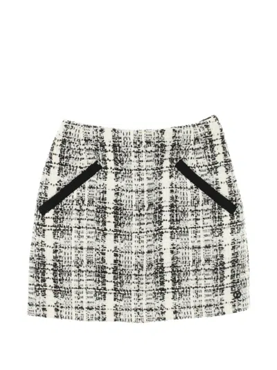 Pre-owned Louis Vuitton Logo-plaque Tweed Mini Skirt In White