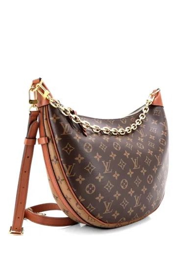 Pre-owned Louis Vuitton Loop Reverse Monogram Canvas Hobo Bag In Brown