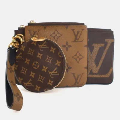 Pre-owned Louis Vuitton Loui's Vuitton Reverse Giant Monogram Trio Pouch In Brown