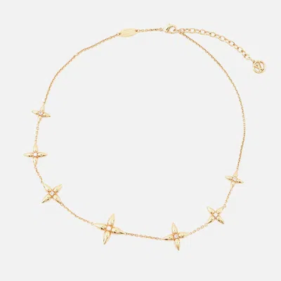 Pre-owned Louis Vuitton Louisette Signature Necklace Gold Plated Rhinestone