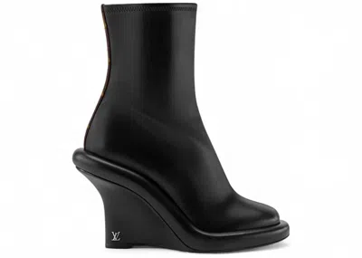 Pre-owned Louis Vuitton Lounge Wedge Ankle Boots Leather Monogram Canvas (women's) Sneakers In Black