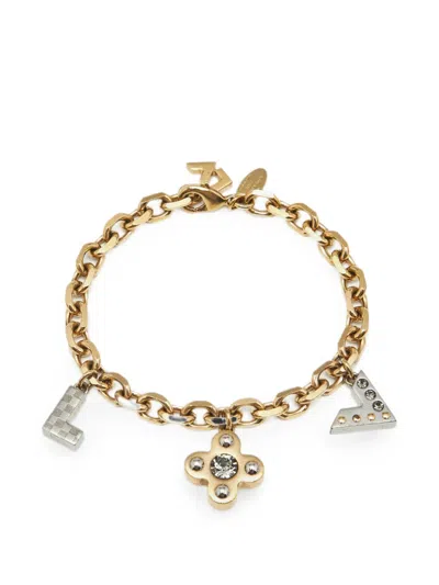 Pre-owned Louis Vuitton Love Letter Crystal Charm Bracelet In Gold
