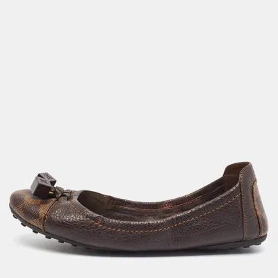 Pre-owned Louis Vuitton Lovely Size 38 Brown Damier Canvas And Leather Ballet Flats