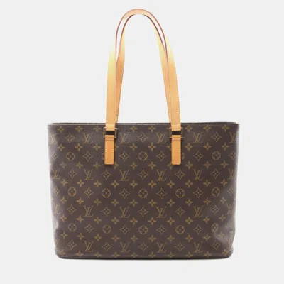 Pre-owned Louis Vuitton Luco Shoulder Tote Bag Monogram Canvas Leather In Brown