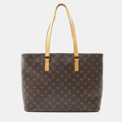 Pre-owned Louis Vuitton Luco Shoulder Tote Bag Monogram Canvas Leather Brown