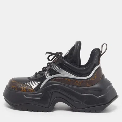 Pre-owned Louis Vuitton Lv Archlight Size 38 Tricolor Monogram Canvas And Mesh Lace Up Platform Sneakers In Black