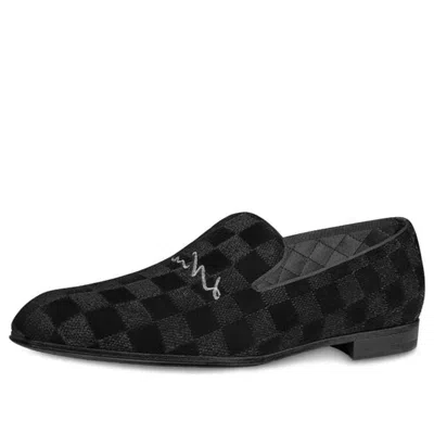 Pre-owned Louis Vuitton Lv Auteuil Velvet Slip On Shoes 'black'