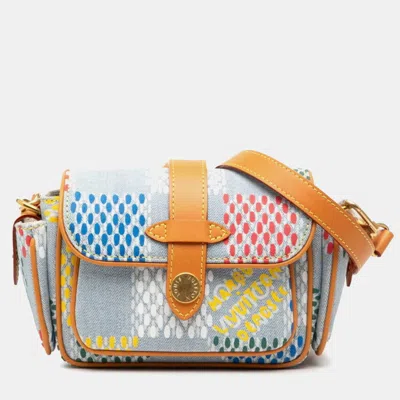 Pre-owned Louis Vuitton Lv Birds Damier Denim Cargo Wearable Wallet Shoulder Bag Blue Multicolor Brown Leather