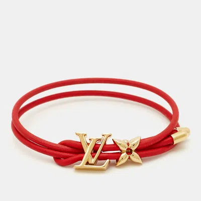 Pre-owned Louis Vuitton Lv Bloom Gold Tone Red Leather Bracelet
