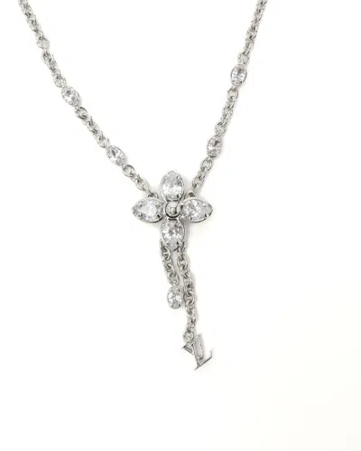 Louis Vuitton Lv Blossom Rhinestone Necklace In Silver