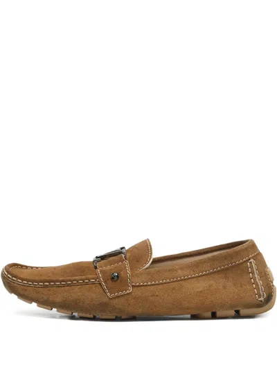 Pre-owned Louis Vuitton Lv-buckle Suede Loafers