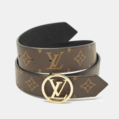 Pre-owned Louis Vuitton Lv Circle 80 Cm Buckle Belt Black Leather And Monogram Canvas