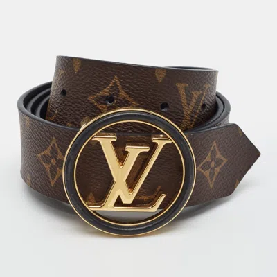 Pre-owned Louis Vuitton Lv Circle 85cm Reversible Belt Black Monogram Canvas And Leather