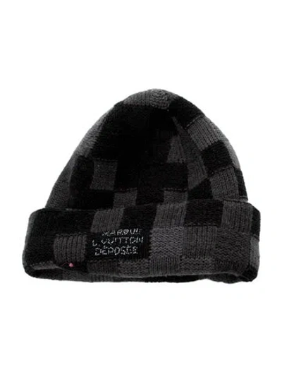 Pre-owned Louis Vuitton Lv Crush Damoflage Beanie In Black