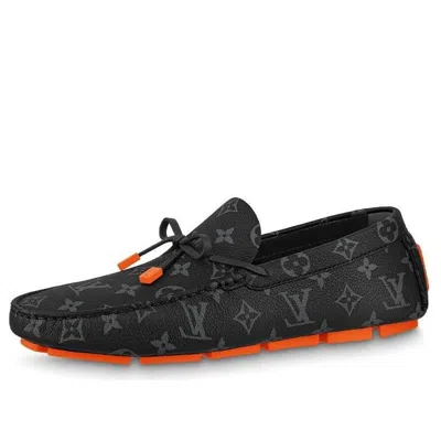 Pre-owned Louis Vuitton Lv Driver Moccasins Shoes 'black Monogram With Red' In Multi