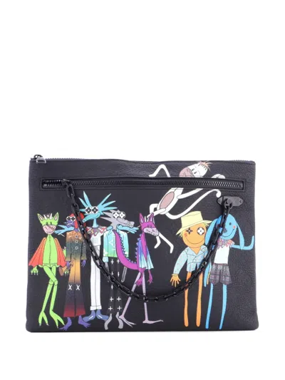 Pre-owned Louis Vuitton Lv Friends A4 Pouch Printed Monogram Taurillon Leather Clutch Bag In Black