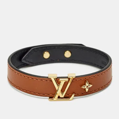 Pre-owned Louis Vuitton Lv Iconic Leather Gold Tone Bracelet 19