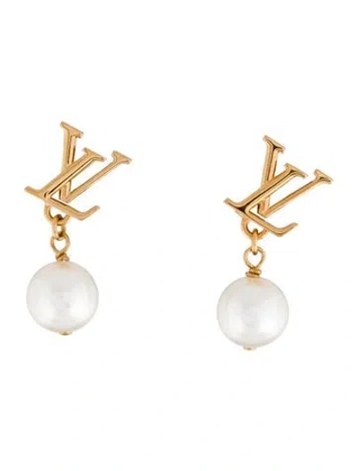 Pre-owned Louis Vuitton Lv Iconic Louisa Drop Earrings In White