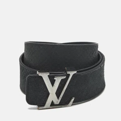 Pre-owned Louis Vuitton Lv Initiales 105 Cm Buckle Belt Black Mini Damier Suede