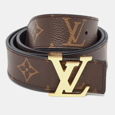 Pre-owned Louis Vuitton Lv Initiales 75 Cm Reversible Buckle Belt Monogram Canvas In Brown