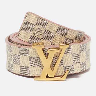 Pre-owned Louis Vuitton Lv Initiales 80cm Belt Rose Poudre Damier Azur Canvas In Pink