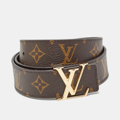 Pre-owned Louis Vuitton Lv Initiales 85 Cm Buckle Belt Monogram Canvas In Brown
