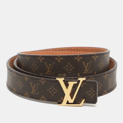 Pre-owned Louis Vuitton Lv Initiales 85cm Monogram Mini Canvas Slim Buckle Belt In Brown