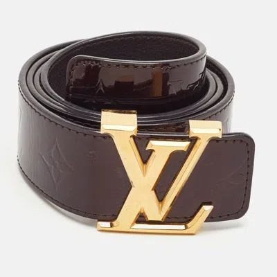 Pre-owned Louis Vuitton Lv Initiales 90cm Amarante Monogram Vernis Belt In Burgundy