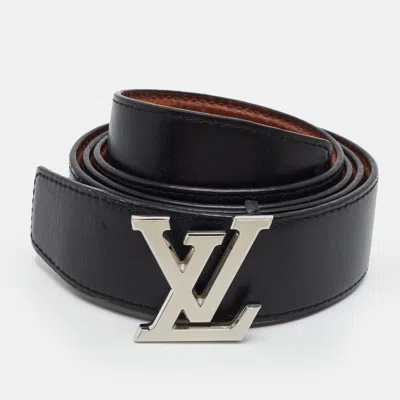 Pre-owned Louis Vuitton Lv Initiales 95cm Reversible Belt Black/brown Leather