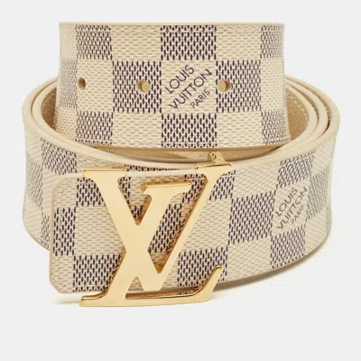 Pre-owned Louis Vuitton Lv Initiales Belt 85cm Damier Auzur Canvas In White