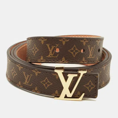 Pre-owned Louis Vuitton Lv Initiales Belt 85cm Monogram Canvas In Brown