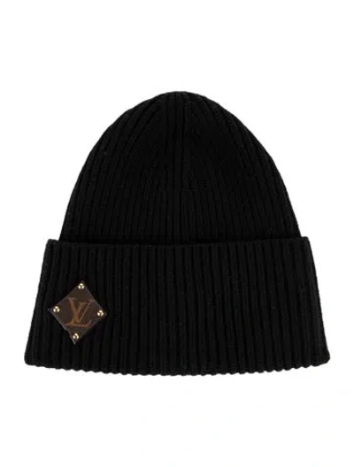 Pre-owned Louis Vuitton Lv Initiales Monogram Patch Beanie In Black