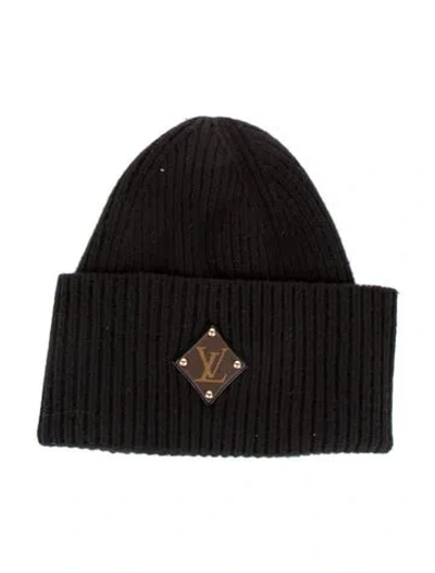 Pre-owned Louis Vuitton Lv Initiales Monogram Patch Beanie In Black