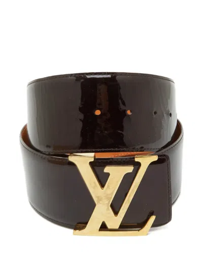 Pre-owned Louis Vuitton Lv Initiales Vernis Leather Belt In Brown