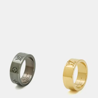Pre-owned Louis Vuitton Lv Instinct Gold Tone/gunmetal Tone Set Of 2 Ring Size 62