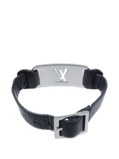 Pre-owned Louis Vuitton Lv Leather Bracelet In Silver