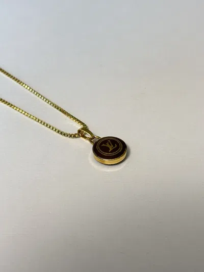 Pre-owned Louis Vuitton Lv Logo Charm Pendant On Chain/necklace In Brown