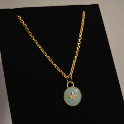Pre-owned Louis Vuitton Lv Logo Charm Pendant On Chain/necklace In Tiffany Blue