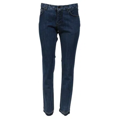 Pre-owned Louis Vuitton Lv Logo Monogram Raw Hem Jeans Size Us 8 It 40 Blue Wash Denim