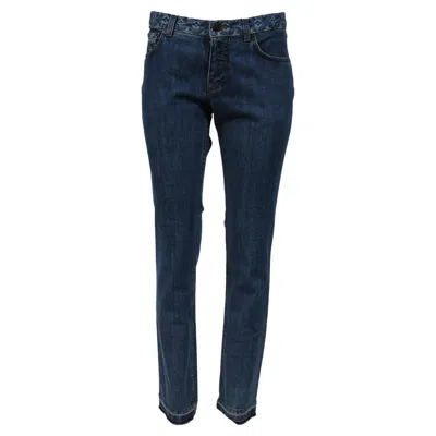 Pre-owned Louis Vuitton Lv Logo Monogram Raw Hem Jeans Size Us 8 It 40 Blue Wash Denim