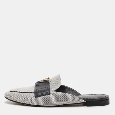 Pre-owned Louis Vuitton Lv Mare Size 37.5 Navy Blue/white Canvas And Leather Flat Mules