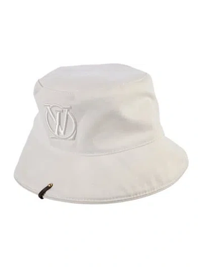 Pre-owned Louis Vuitton Lv Monogram Bucket Hat In White