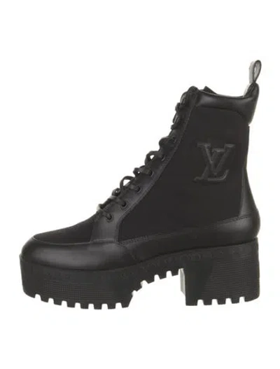 Pre-owned Louis Vuitton Lv Monogram Canvas Combat Boots In Black