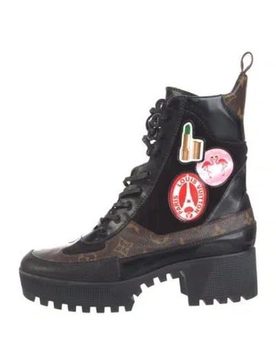 Pre-owned Louis Vuitton Lv Monogram Canvas Combat Boots In Black