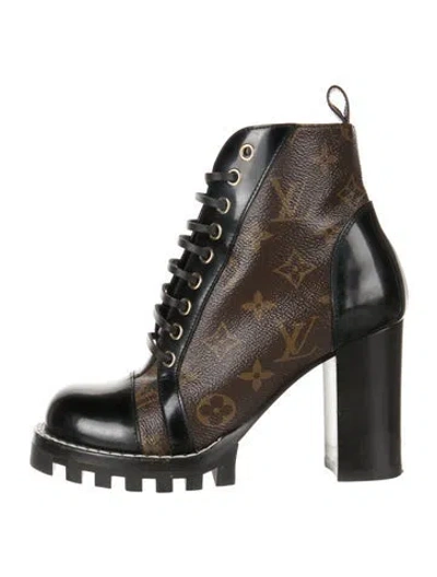 Pre-owned Louis Vuitton Lv Monogram Canvas Combat Boots In Brown