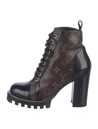 Pre-owned Louis Vuitton Lv Monogram Canvas Combat Boots In Brown